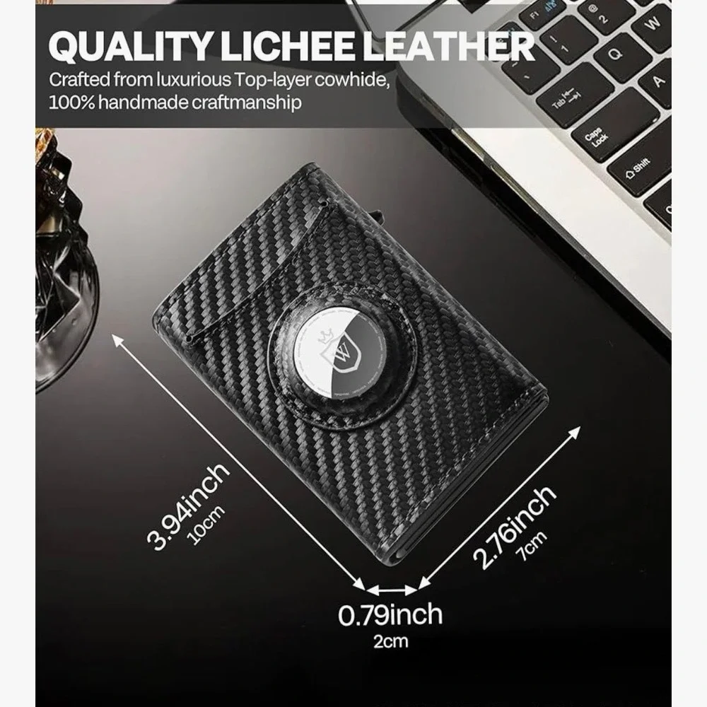 Carbon Fiber RFID Blocking Wallet  Slim Trifold Card‎ Holder Apple Tag Holder
